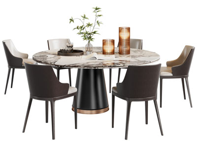 现代圆形餐桌椅组合3d模型 现代圆形餐桌椅组合