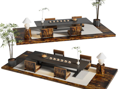 侘寂风茶几 座椅组合3d模型 侘寂风茶几 座椅组合