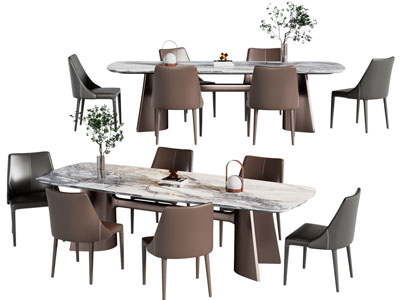 现代长方形餐桌椅组合3d模型 现代长方形餐桌椅组合