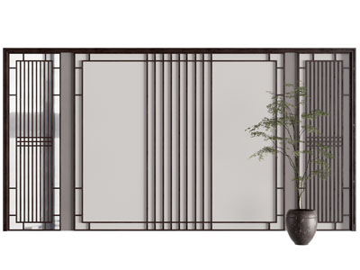 新中式栅格背景墙3d模型 新中式栅格背景墙