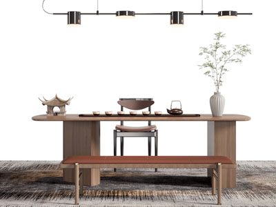 新中式茶桌椅组合3d模型 新中式茶桌椅组合