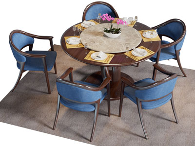 新中式圆形餐桌椅组合3d模型 新中式圆形餐桌椅组合