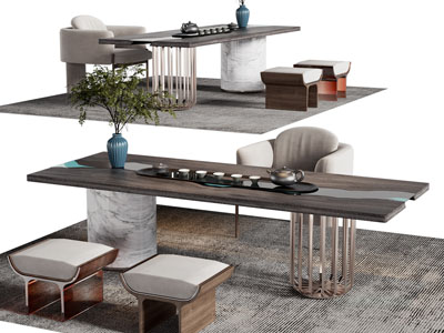 新中式茶桌椅组合3d模型 新中式茶桌椅组合