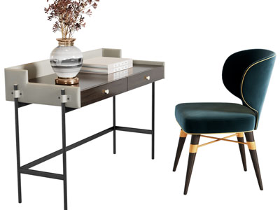 新中式书桌椅组合3d模型 新中式书桌椅组合