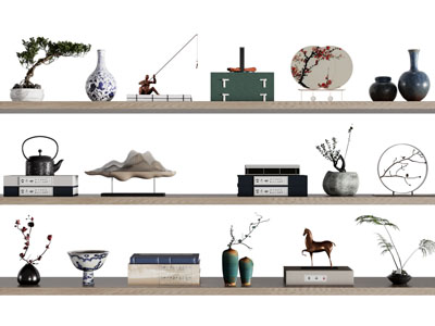 新中式隔板装饰品摆件组合