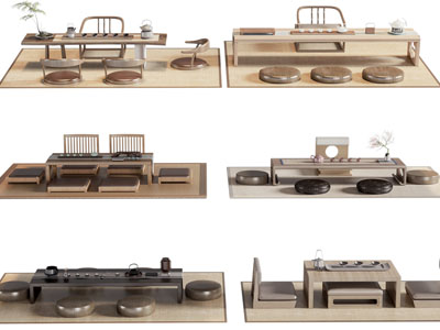 新中式茶几 坐垫组合3d模型 新中式茶几 坐垫组合