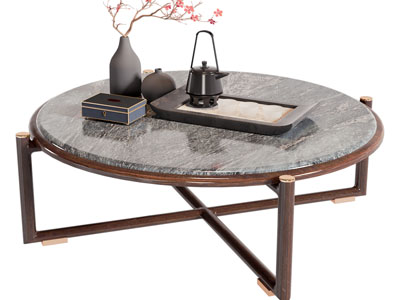 新中式圆形茶几3d模型 新中式圆形茶几