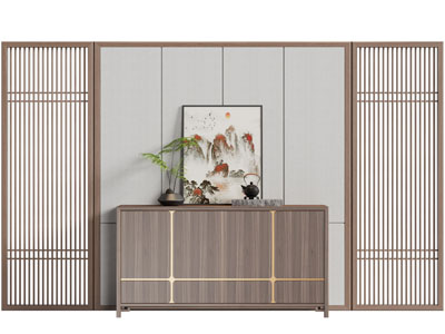 新中式玄关柜、背景墙