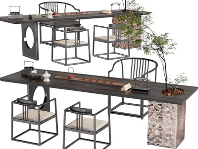 新中式茶桌椅组合3d模型 新中式茶桌椅组合