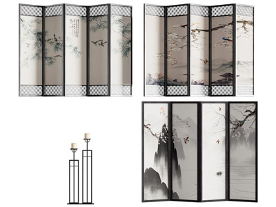 新中式花鸟虫鱼图案屏风