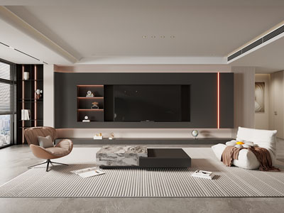 现代客厅电视背景墙3d模型 现代客厅电视背景墙