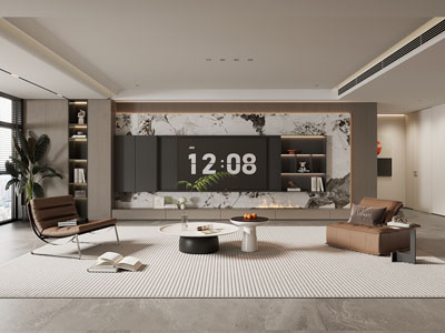 现代客厅电视背景墙3d模型 现代客厅电视背景墙