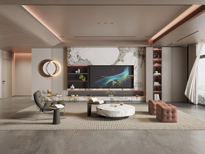 现代客厅电视背景墙3d模型 现代客厅电视背景墙