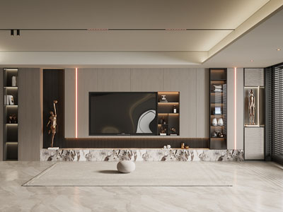 现代客厅电视背景墙3d模型 现代客厅电视背景墙