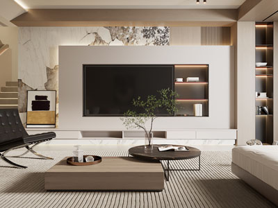 现代客厅电视背景墙3d模型 现代客厅电视背景墙