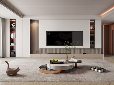 现代客厅电视背景墙3d模型 现代客厅电视背景墙