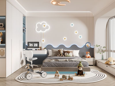 现代卧室 男孩房 儿童房