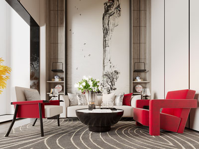 新中式别墅挑高客厅