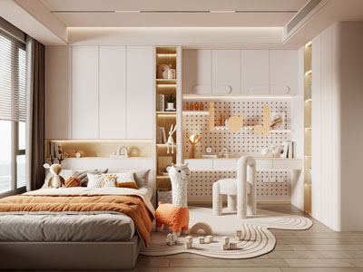 现代奶油风榻榻米卧室 儿童房