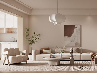 现代奶油风客厅餐厅