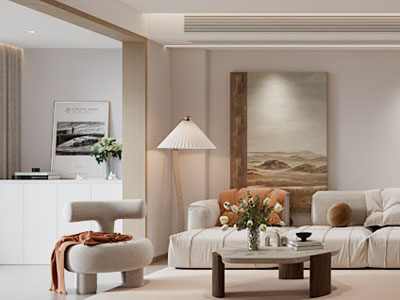 现代奶油风客厅餐厅