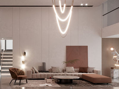 现代别墅挑高客厅餐厅