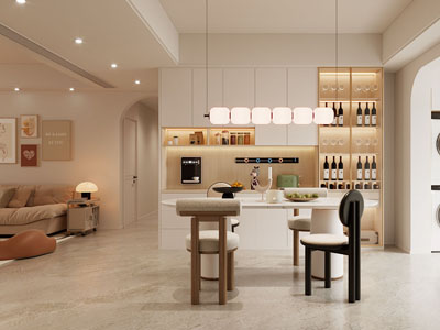 现代奶油风客厅餐厅