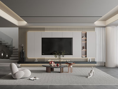 现代客厅电视背景墙3d模型 现代客厅电视背景墙