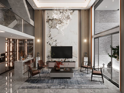 新中式别墅挑高客厅