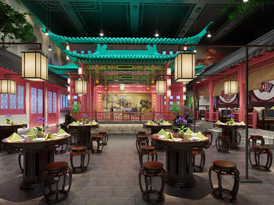 中式戏台园林饭店餐馆