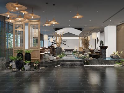 新中式饭店餐馆玄关门厅