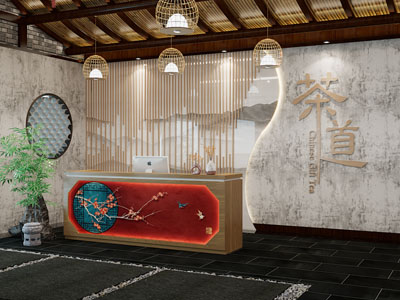 新中式茶馆前台接待