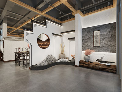 新中式饭店餐馆玄关门厅