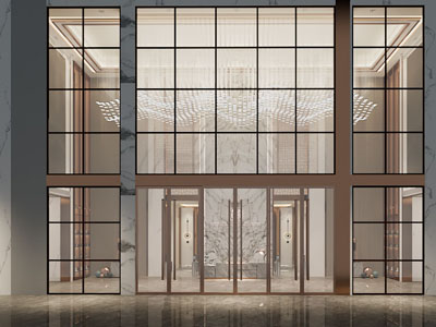 现代酒店大堂前台接待大门 门头