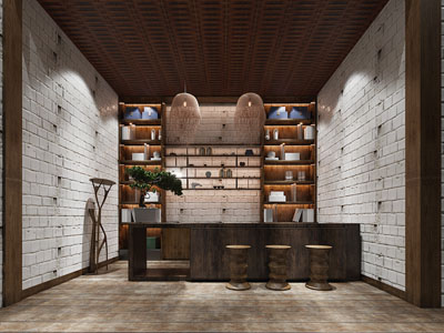 侘寂风民宿吧台 前台3d模型 侘寂风民宿吧台 前台