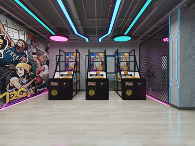 工业风loft游乐场 游戏厅投篮机