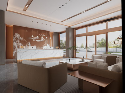 新中式酒店大堂前台接待