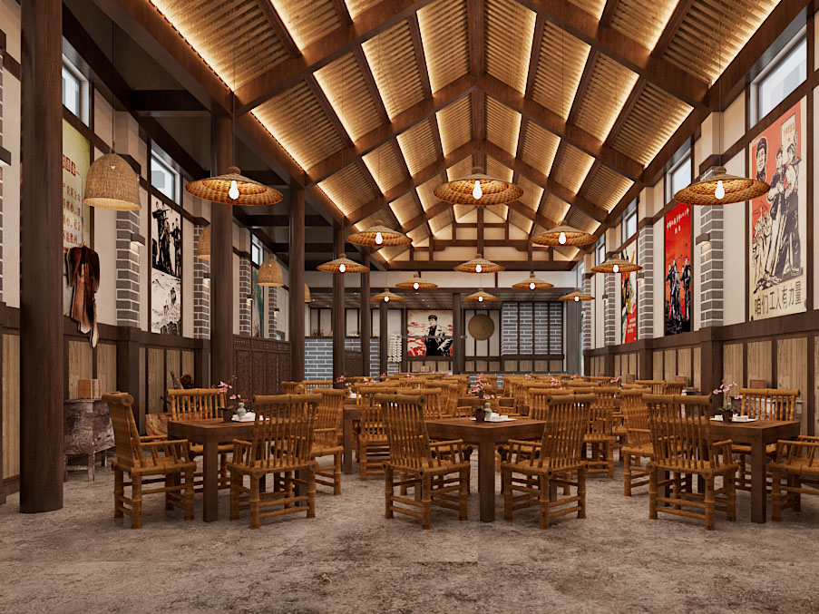 新中式民宿饭店餐馆就餐区3d模型 新中式民宿饭店餐馆就餐区