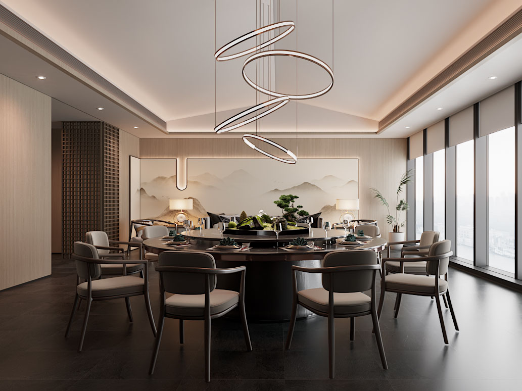 新中式酒店包厢包间3d模型 新中式酒店包厢包间