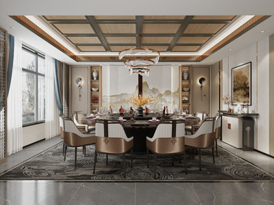 新中式酒店包厢包间3d模型 新中式酒店包厢包间