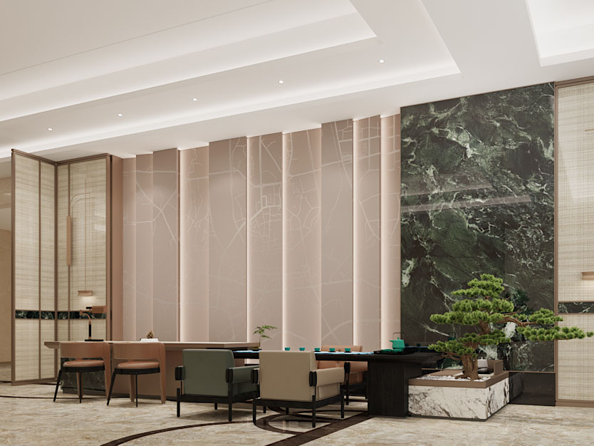 新中式大堂前台接待3d模型 新中式大堂前台接待