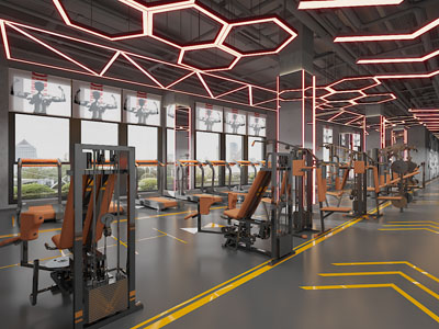 工业风loft健身房3d模型 工业风loft健身房