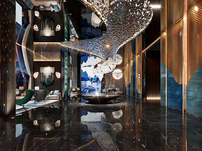 新中式酒店大堂前台接待区