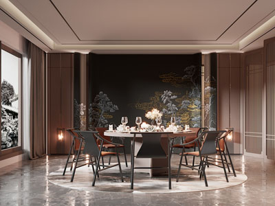 新中式酒店包厢包间3d模型 新中式酒店包厢包间