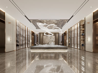 新中式售楼处大堂前台接待3d模型 新中式售楼处大堂前台接待