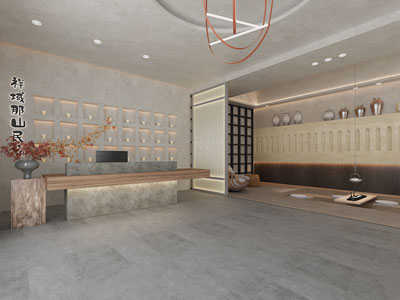 侘寂风民宿大堂前台接待3d模型 侘寂风民宿大堂前台接待
