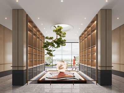 新中式售楼处大堂 景观小品3d模型 新中式售楼处大堂 景观小品