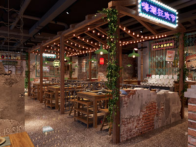 工业风loft饭店餐馆 火锅店3d模型 工业风loft饭店餐馆 火锅店