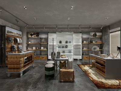 工业风loft怀旧手工皮具箱包专卖店3d模型 工业风loft怀旧手工皮具箱包专卖店