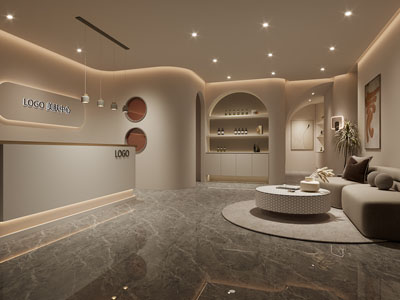 侘寂风美容院前台接待区3d模型 侘寂风美容院前台接待区